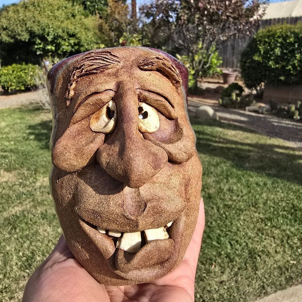 Handcrafted Ceramic Face Mug -‎ Purple Signed Rogers